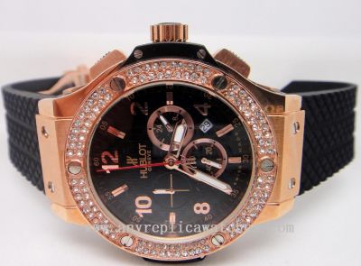 Hublot Big Bang Rose Gold Black Diamonds - Black Rubber Band